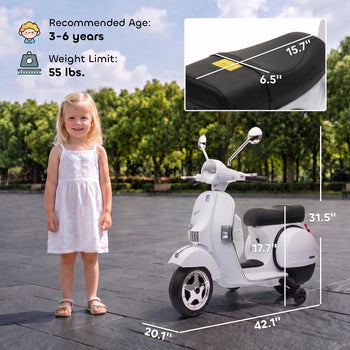 12V Kid Motorcycle, Electric Motorbike with Training Wheels, Rear Suspension, Steering Limitation for 3-6 Years, White