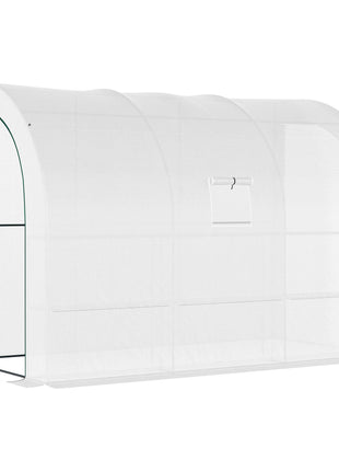 10' x 5' x 7' Outdoor Walk-In Greenhouse, Plant Nursery with Zippered Doors, PE Cover and 3 Wire Shelves, White
