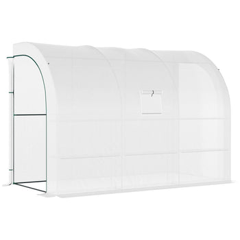 10' x 5' x 7' Outdoor Walk-In Greenhouse, Plant Nursery with Zippered Doors, PE Cover and 3 Wire Shelves, White