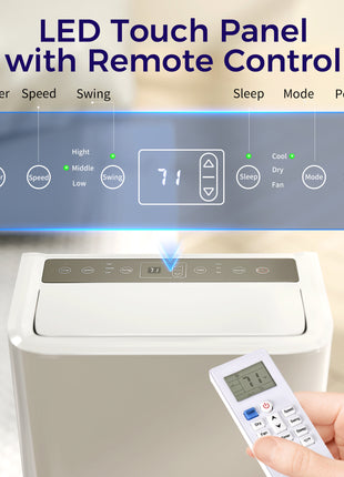 12000 BTU Portable Air Conditioner with Remote Control, Free Standing AC Unit with Built-in Cool, Dehumidifier, Fan Modes for Room Up to 550 Sq.Ft., 24 Hour Timer, Window Installation Kit