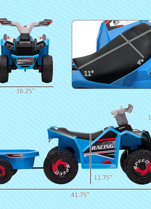 6V Electric Toy Car with Back Trailer, Forward Backward, Wear-Resistant Wheels for Ages 18-36 Months, Blue