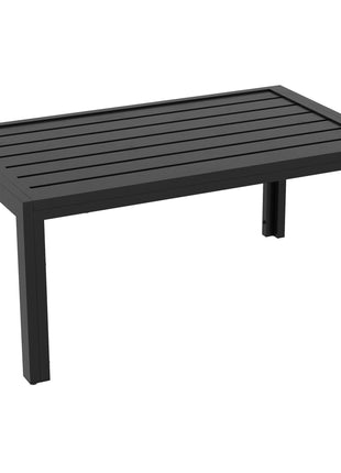 Outdoor Coffee Table, Rectangular Patio Side Table with Steel Frame and Slat Tabletop for Garden, Balcony, Black