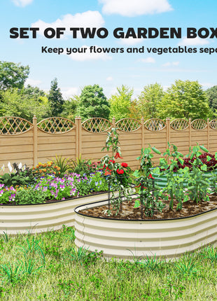 7' x 3' x 1' Raised Garden Bed Set, 2PCS Raised Beds for Gardening with Metal Plant Stakes, Cream White