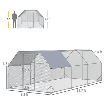 9.2' x 18.7' x 6.4' Large Chicken Coop Metal Chicken Run with Waterproof and Anti-UV Cover, Flat Shaped Walk in Fence Cage Hen House for Outdoor and Yard Farm Use, 1" Tube Diameter