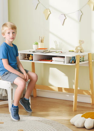 Kids Desk and Chair Set with Storage for Bedroom, School, Gift for Children Ages 3-12, White