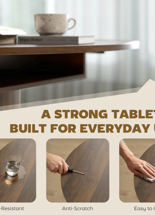 Extendable Dining Table for 6, 60" Farmhouse Kitchen Table with 2-Tier Storage Shelf and Fluted Sliding Doors, Walnut