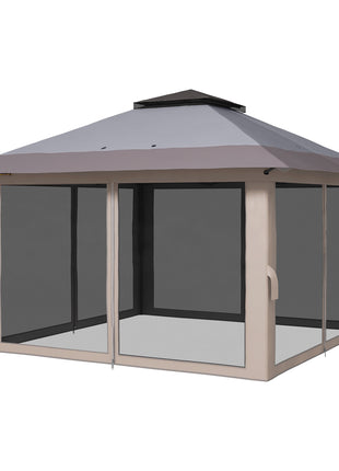 13' x 13' Pop Up Gazebo Instant Canopy Tent Shelter with 2-Tier Roof, Carry Bag, Wight Bags for Outdoor, Garden, Gray