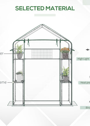 Outdoor Walk-in Mini Greenhouse with Mesh Door & Windows, Small Portable Garden Green House with 3 Tiers 6 Shelves, Trellis, & Plant Labels