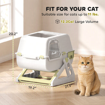 Cat Litter Box with Lid, Enclosed Cat Litter Box with Deodorization Bag & Drawer Pan, High Sides & Flip-to-Clean