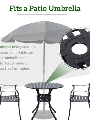 33" Patio Dining Table Round Cast Aluminium Outdoor Bistro Table with Umbrella Hole - Black