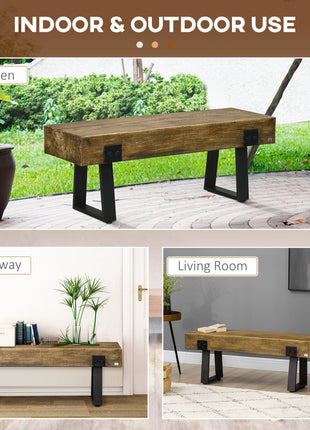 Garden Bench with Metal Legs, Rustic Wood Effect Concrete Entryway Bench, End of Bed Bench, Indoor Outdoor Use for Patio, Park, Porch and Lawn, Natural and Black
