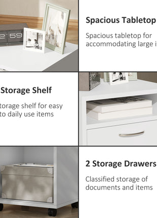 Mobile Storage Cabinet Organizer with Drawer and Cabinet, Printer Stand with Castors, White