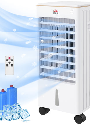 Room Air Cooler with Ice Packs, Ice Cooling Fan Water Conditioner Humidifier Unit with Remote, Timer, Wheels