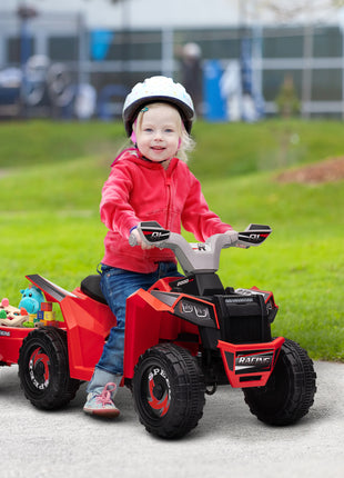6V Electric Toy Car with Back Trailer, Forward Backward, Wear-Resistant Wheels for Ages 18-36 Months, Red