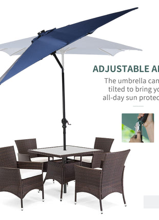 9' x 7' Solar Umbrella, LED Lighted Patio Umbrella for Table or Base with Tilt & Crank, Outdoor Umbrella for Garden, Deck, Backyard, Pool, Beach, Blue