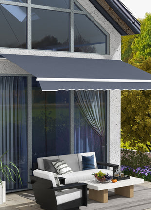 12' x 8' Patio Awning, Canopy Retractable Sun Shade Shelter w/ Manual Crank Handle for Deck, Yard, Dark Gray