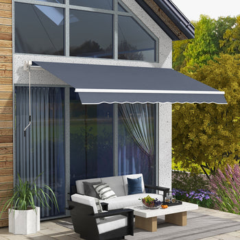 12' x 8' Patio Awning, Canopy Retractable Sun Shade Shelter w/ Manual Crank Handle for Deck, Yard, Dark Gray