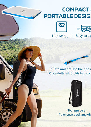 10 x 7ft Water Inflatable Floating Dock, Inflatable Platform Island, Large Floating Mat Raft with Air Pump & Backpack, for Pool, Beach, Ocean, White