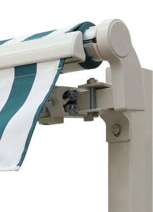 12' x 10' Retractable Awning Patio Awnings Sun Shade Shelter with Manual Crank Handle, 280g/m² UV & Water-Resistant Fabric and Aluminum Frame for Deck, Balcony, Yard, Green and White