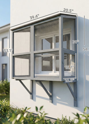 Catio Outdoor Cat Enclosure Outdoor Window Box Cat House with Waterproof Roof 39.4"L Gray