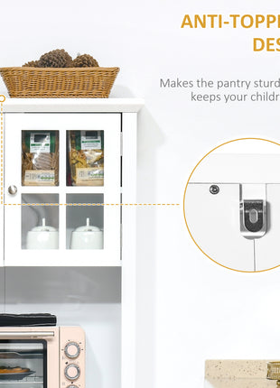 Kitchen Buffet Hutch Cabinet, Freestanding Kitchen Pantry Storage Cabinet Cupboard with Framed Glass Door, Drawer and Microwave Space, White