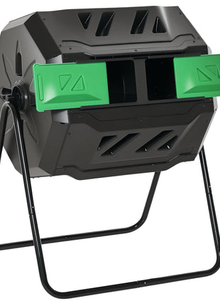Tumbling Compost Bin Outdoor 360° Dual Chamber Rotating Composter 43 Gallon, Green