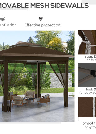12' x 12' Pop Up Canopy Tent with Netting and Carry Bag, Instant Sun Shelter with 137 sq.ft Shade, Dark Brown