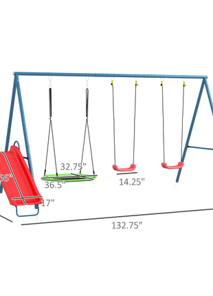 Metal Swing Set for Backyard, 3 in 1 Design with 1 Nest Swing, 2 Seats, 1 Slide, Holds Up to 352 lbs. for Ages 3-8