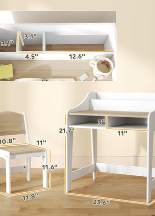 Kids Desk and Chair Set with Storage and Shelves, for Bedroom & Study Room, Gift for 3-8 Years Old, Natural Wood