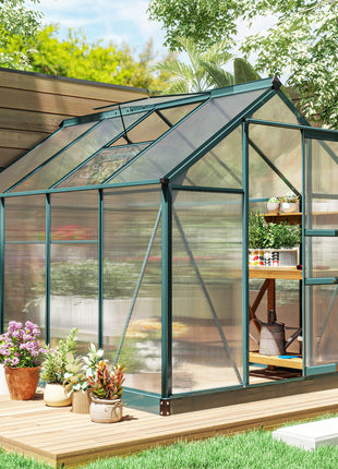 6x8 Greenhouse Polycarbonate Heavy Duty Patio Backyard, Dark Green