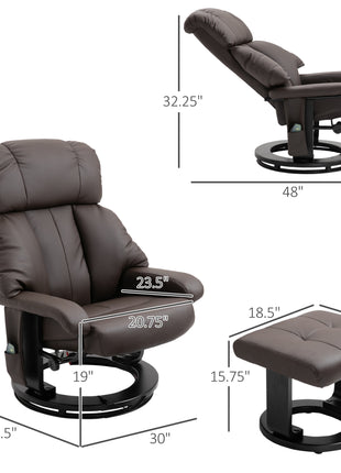 Massage Recliner Chair with Ottoman, 360° Swivel Recliner and Footstool, 10-Point Vibration, Brown