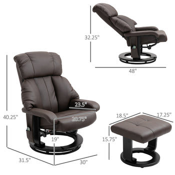 Massage Recliner Chair with Ottoman, 360° Swivel Recliner and Footstool, 10-Point Vibration, Brown