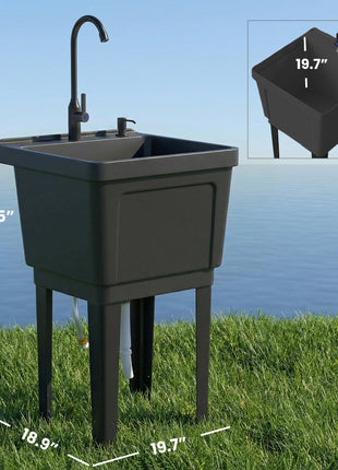 Portable 23-Gallon Utility Sink Laundry Tub for Washing Room, Freestanding Laundry Sink with Soap Dispenser, Black