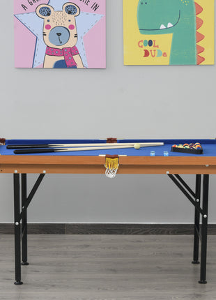 55" Portable Folding Billiards Table Game Pool Table for Whole Family Number Use With Cues, Ball, Rack, Chalk, Blue