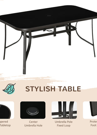 8 Pieces Patio Furniture Set with 9Ft Patio Umbrella, Outdoor Dining Table and Chairs, 6 Chairs, Push Button Tilt and Crank Parasol, Tempered Glass Top, Gray