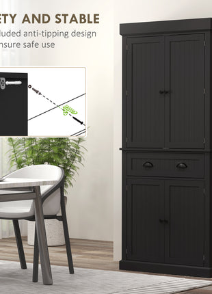 71" Kitchen Pantry Cabinet with LED Lights, 6 Door Shelves, a Drawer and 4 Adjustable Shelves, Black