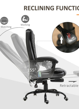 7-Point Vibrating Massage Office Chair High Back Executive Recliner with Lumbar Support, Footrest, Reclining Back, Adjustable Height, Black