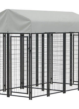 Outdoor Dog Kennel with Two-Room Design, Water-Resistant & Sun-Proof Cover, for S, M, L Dogs, 8' x 4' x 6'