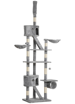 Floor to Ceiling Cat Tree, 94.5-102.5 inch Height Adjustable Cat Climbing Tower with Scratching Posts, Condos, Hammocks
