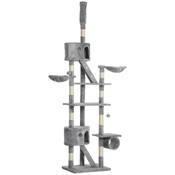 Floor to Ceiling Cat Tree, 94.5-102.5 inch Height Adjustable Cat Climbing Tower with Scratching Posts, Condos, Hammocks