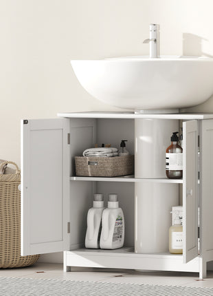 24" Under Sink Storage Cabinet with 2 Doors and Shelves, Pedestal Sink Bathroom Vanity Furniture, White