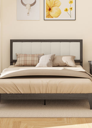 Queen Size Bed Frame with Headboard, Platform Bed Frame with Wooden Slats No Box Spring Needed Charcoal Gray