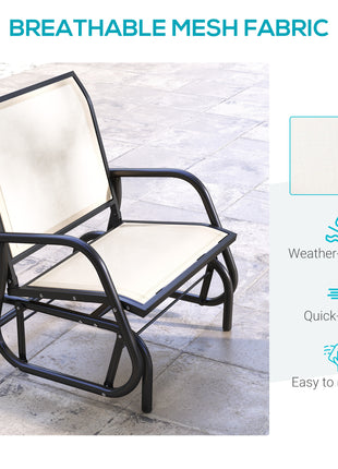 Outdoor Glider Chair, Steel Swing Chai with Curved Armrests for Porch, Garden, Poolside, Balcony, Cream White