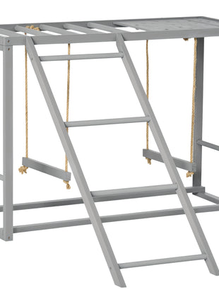 Chicken Activity Play with Swing Set for 3–4 Birds, Wooden Chicken Coop Accessory with Multiple Perches & Hen Ladder, Gray