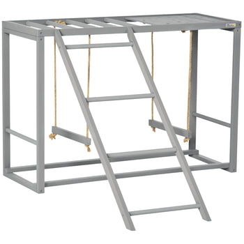 Chicken Activity Play with Swing Set for 3–4 Birds, Wooden Chicken Coop Accessory with Multiple Perches & Hen Ladder, Gray