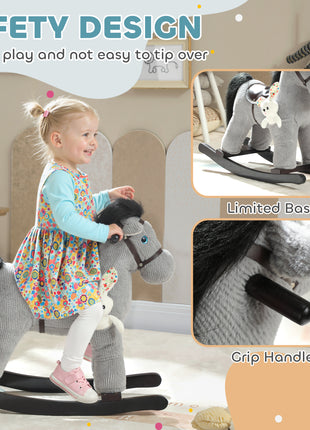 Kids Rocking Horse, Plush Toddler Ride on Toy with Realistic Neigh and Toy for 2–5 Years Old, Gray