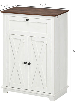 Farmhouse Sideboard Storage Cabinet with Doors and Drawer for Kitchen, Living room, 23.5"x11.75"x34.5", White
