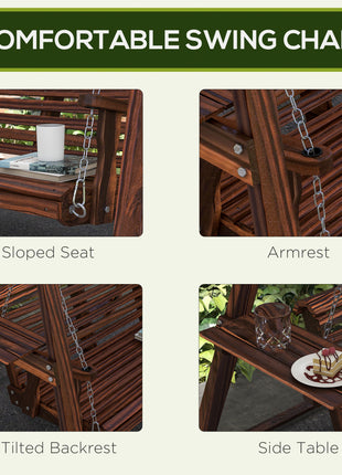 2-Seat Outdoor Swing Chair with Stand and Side Tables for Garden, Poolside, Backyard, Carbonized