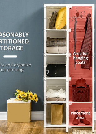 Portable Wardrobe Closet, Folding Bedroom Armoire, Clothes Storage Organizer with Cube Compartments, Hanging Rod, Magnet Doors, White
