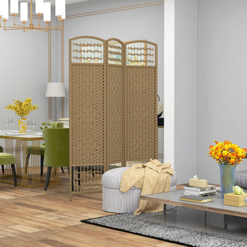 3 Panel Folding Room Divider Portable Privacy Screen Wave Fiber Room Partition for Home Office Natural